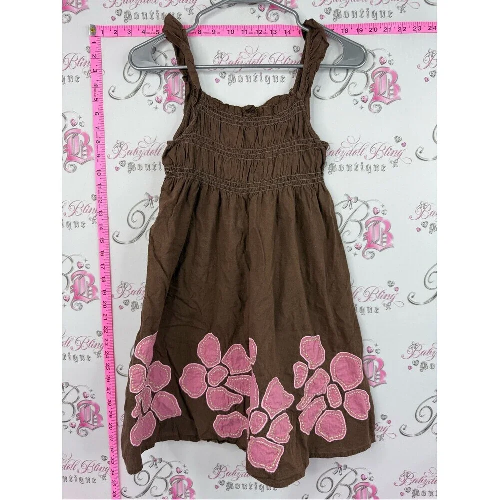 next dress flowers Brown Sundress with Pink Floral Appliqué